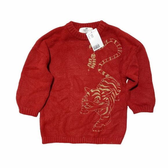 H&m Embroidered-detail Sweater Red/Tiger - Picture 1 of 2